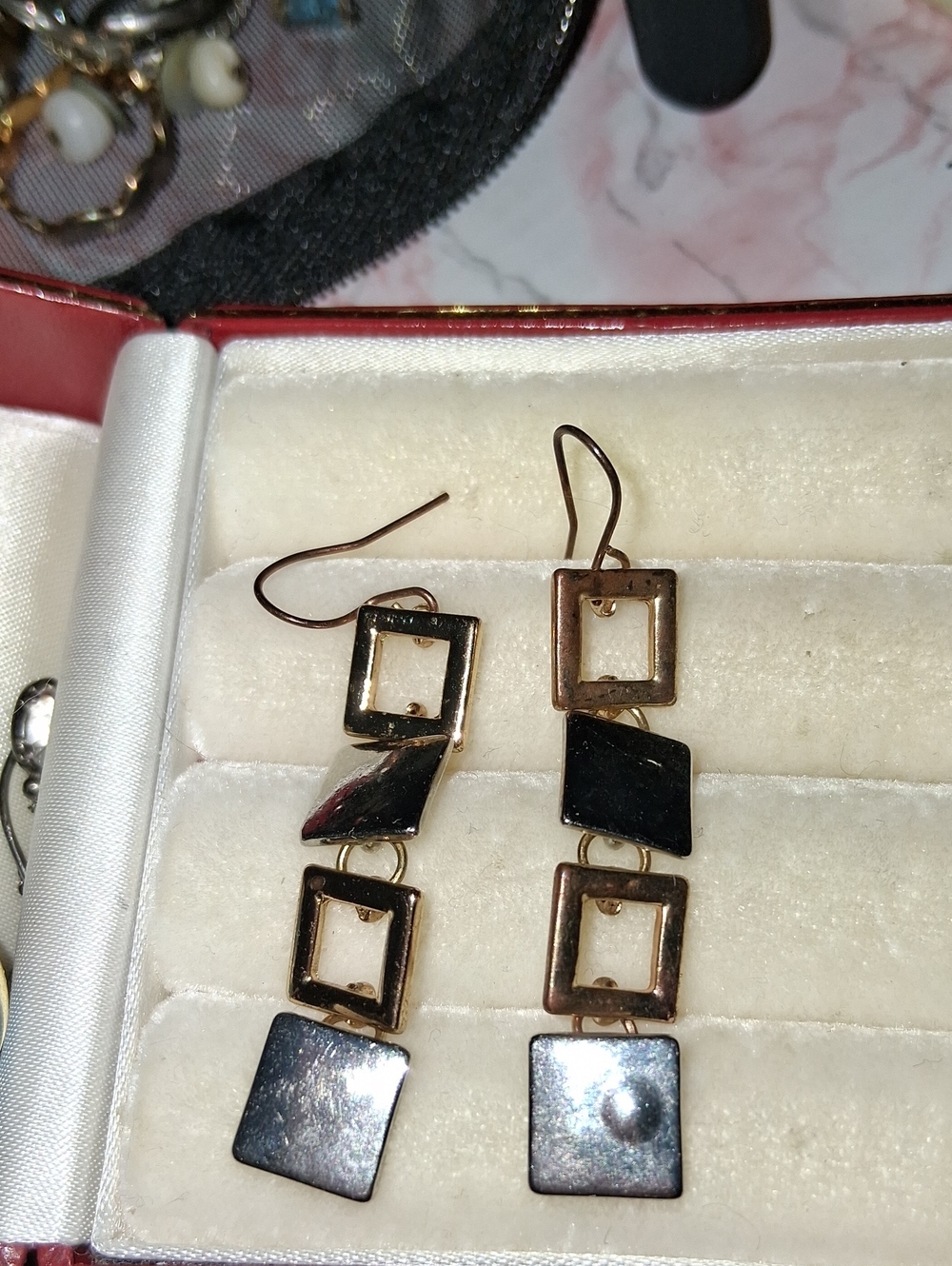 Gold-Tone Black Geometric Dangle Earrings